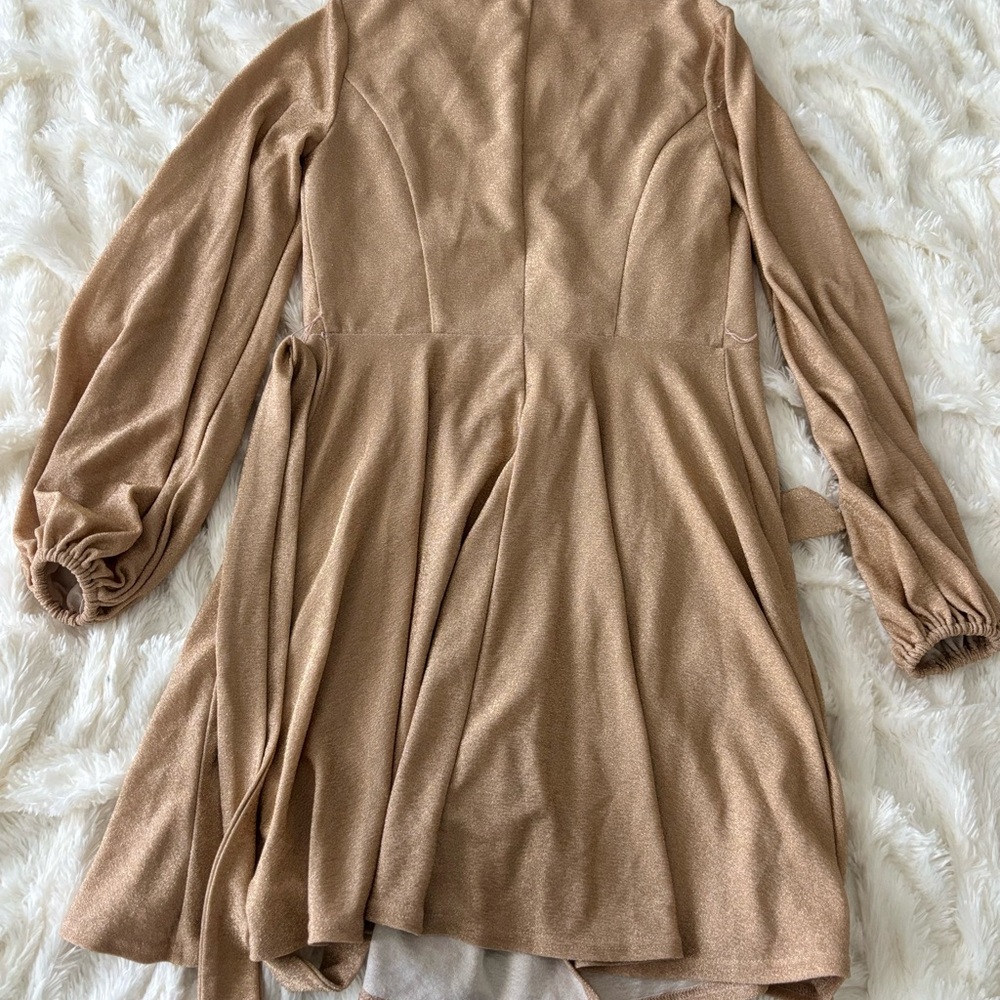Long sleeve glitter metallic wrap dress - Picture 2 of 3